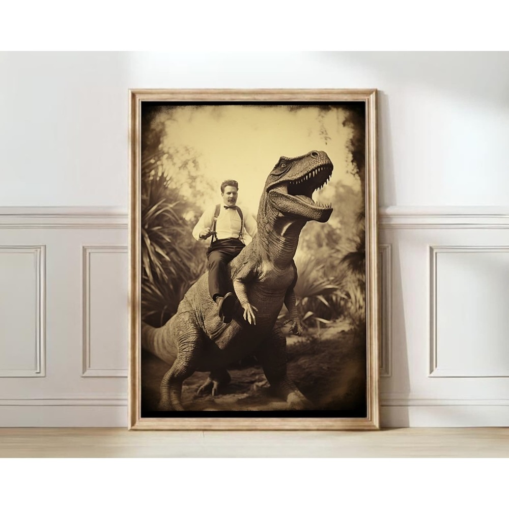 Vintage Dinosaur Print Western Print Dinosaur Cowboy Print Vintage Print